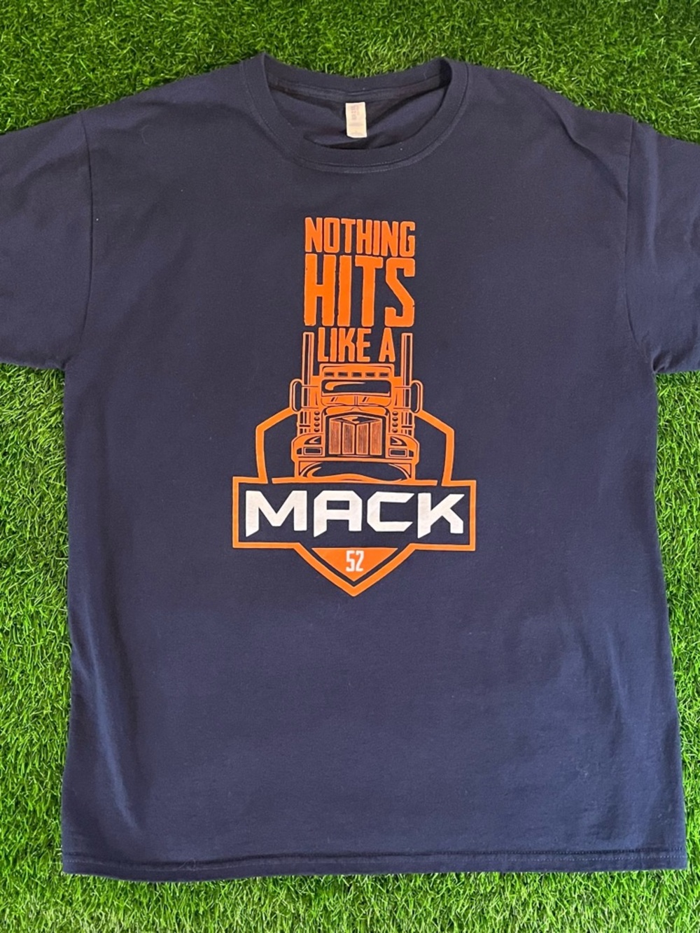 JERZEES Nothing Hits Like a Mack #52 NFL Khalil Mack Navy T-Shirt Mens Large